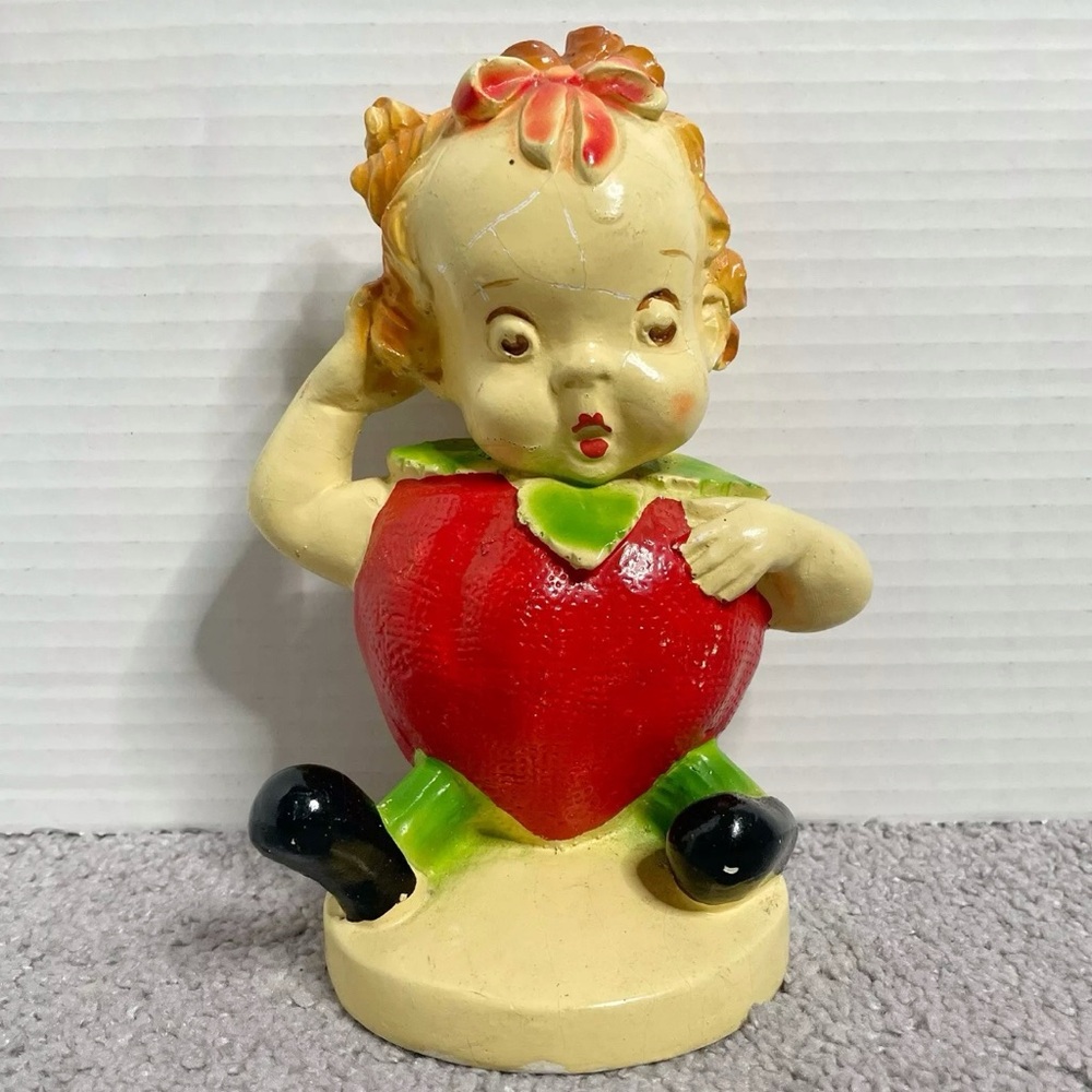 1942 PEEDEE ORCHARD Fruit Kids CHALKWARE Figurine Charlie Cherry ANTHROPOMORPHIC